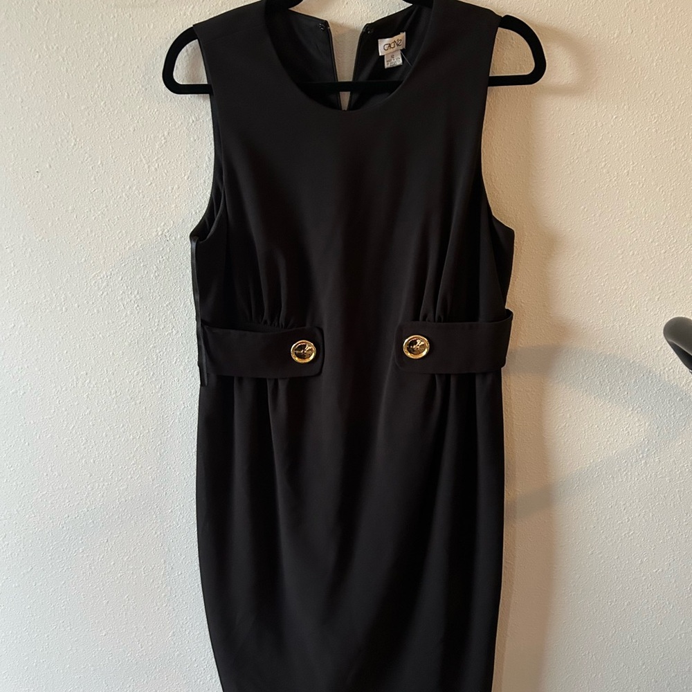 Cache Black and Gold Sheath Midi Dress